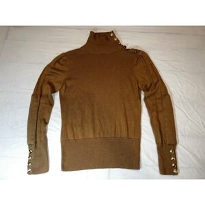 ETCETERA Brown Knit Turtleneck Sweater Button Shoulder Women's Medium Cashmere